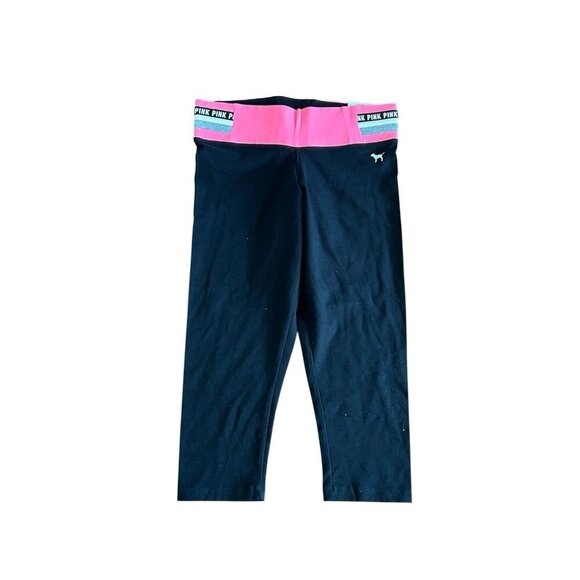 PINK Victoria's Secret Pants - Victoria Secret Pink Yoga‎ Flat Crop Legging Pink/Black NWT Size M Logo Stretch